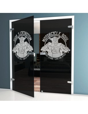 Ganzglastür Motorcycle Gelasert Auf Grauglas