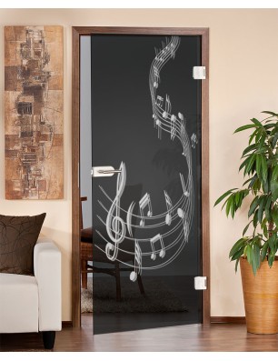 Ganzglastür Musik Gelasert Auf Grauglas