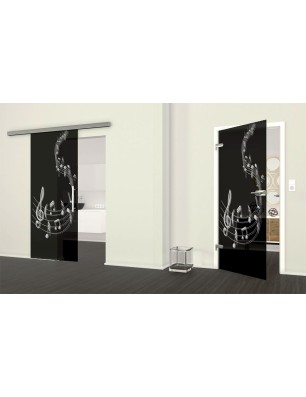 Ganzglastür Musik Gelasert Auf Grauglas