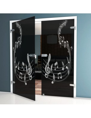 Ganzglastür Musik Gelasert Auf Grauglas