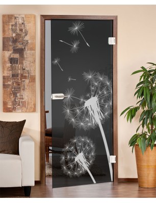 Ganzglastür Pusteblume Gelasert Auf Grauglas