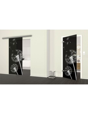 Ganzglastür Pusteblume Gelasert Auf Grauglas