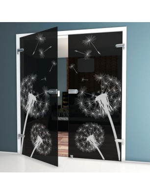 Ganzglastür Pusteblume Gelasert Auf Grauglas