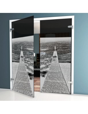 Ganzglastür Steg Gelasert Auf Grauglas