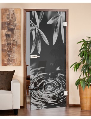 Ganzglastür Tropfen Gelasert Auf Grauglas