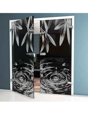 Ganzglastür Tropfen Gelasert Auf Grauglas