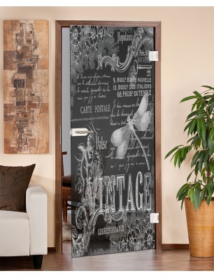 Ganzglastür Vintage Gelasert Auf Grauglas