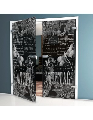 Ganzglastür Vintage Gelasert Auf Grauglas