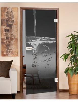 Ganzglastür Wasser 2 Gelasert Auf Grauglas