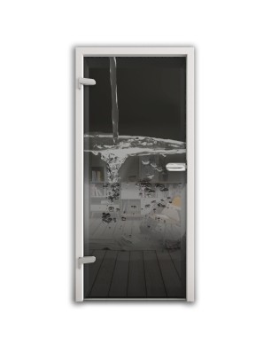 Ganzglastür Wasser 2 Gelasert Auf Grauglas