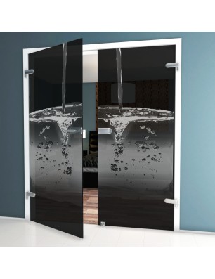 Ganzglastür Wasser 2 Gelasert Auf Grauglas