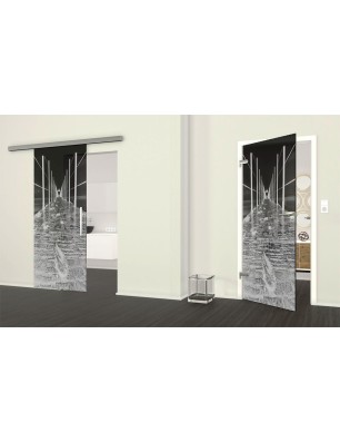 Ganzglastür Weg Gelasert Auf Grauglas