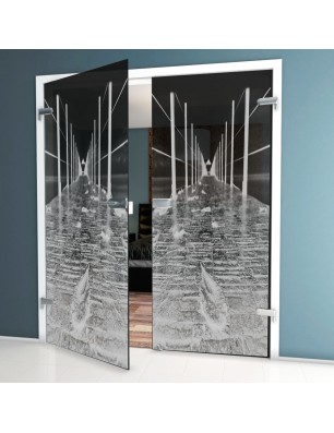 Ganzglastür Weg Gelasert Auf Grauglas