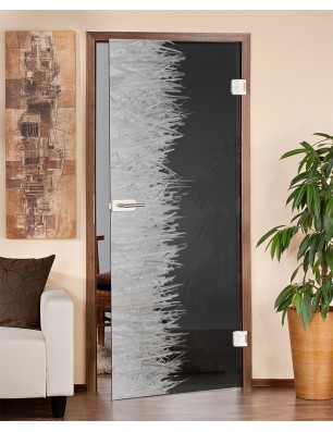 Ganzglastür Wiese Gelasert Auf Grauglas