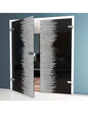 Ganzglastür Wiese Gelasert Auf Grauglas