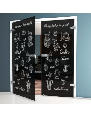 Ganzglastür Coffee Shop Gelasert Auf Grauglas