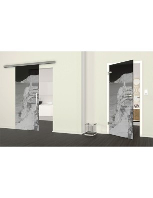 Ganzglastür Mediteranes Dorf Gelasert Auf Grauglas