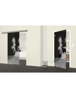 Ganzglastür Palmen Gelasert Auf Grauglas