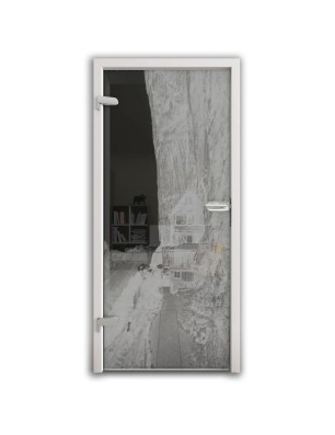 Ganzglastür Klippe III Gelasert Auf Grauglas
