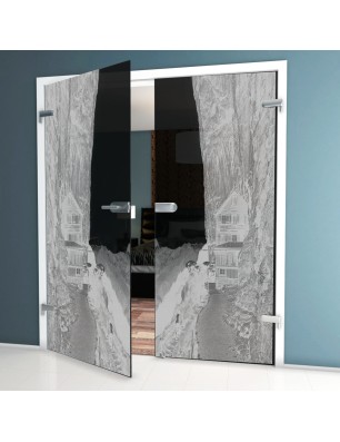 Ganzglastür Klippe III Gelasert Auf Grauglas