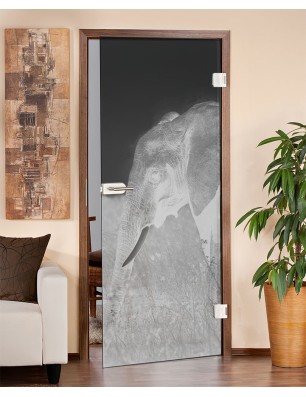 Ganzglastür Elefant 3 Gelasert Auf Grauglas