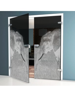 Ganzglastür Elefant 3 Gelasert Auf Grauglas