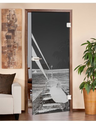 Ganzglastür Boot 3 Gelasert Auf Grauglas