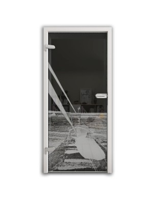 Ganzglastür Boot 3 Gelasert Auf Grauglas