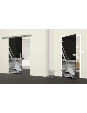 Ganzglastür Boot 3 Gelasert Auf Grauglas