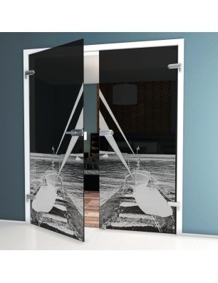 Ganzglastür Boot 3 Gelasert Auf Grauglas