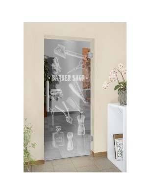 Pendeltür Barber Shop Gelasert Auf Klarglas