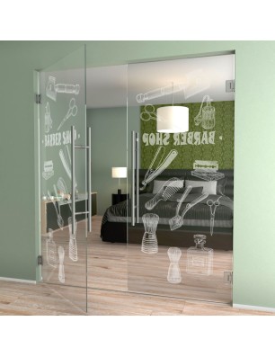 Pendeltür Barber Shop Gelasert Auf Klarglas