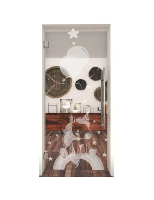 Pendeltür Kid Pferd Gelasert Auf Klarglas