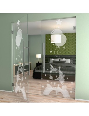 Pendeltür Kid Pferd Gelasert Auf Klarglas