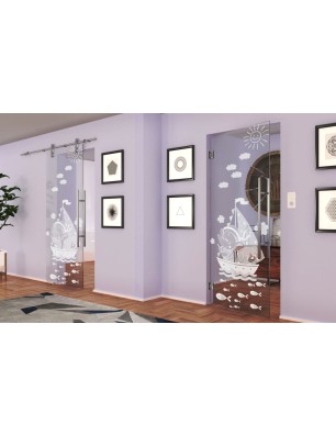 Pendeltür Kid Boot Gelasert Auf Klarglas