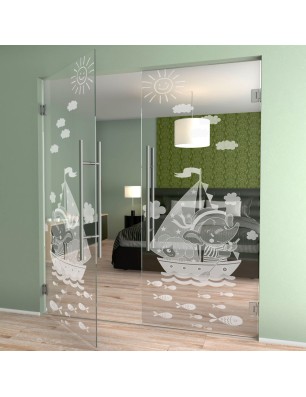 Pendeltür Kid Boot Gelasert Auf Klarglas