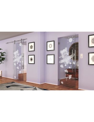 Pendeltür Kid Flugzeug Gelasert Auf Klarglas