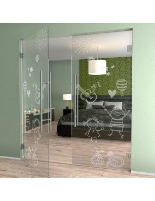 Pendeltür Kid Happy Gelasert Auf Klarglas