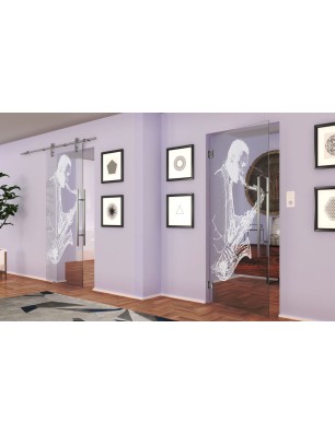 Pendeltür Saksofonist Gelasert Auf Klarglas