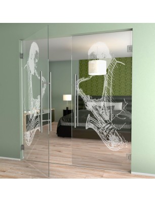 Pendeltür Saksofonist Gelasert Auf Klarglas