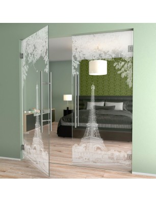 Pendeltür Eifelturm 2 Gelasert Auf Klarglas