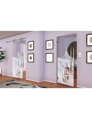 Pendeltür Berg Gelasert Auf Klarglas