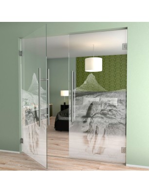 Pendeltür Berg Gelasert Auf Klarglas