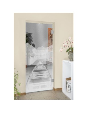 Pendeltür Boot Gelasert Auf Klarglas