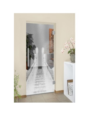 Pendeltür Treppe Gelasert Auf Klarglas