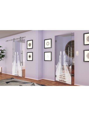 Pendeltür Treppe Gelasert Auf Klarglas