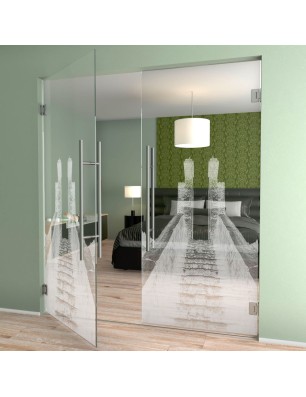 Pendeltür Treppe Gelasert Auf Klarglas