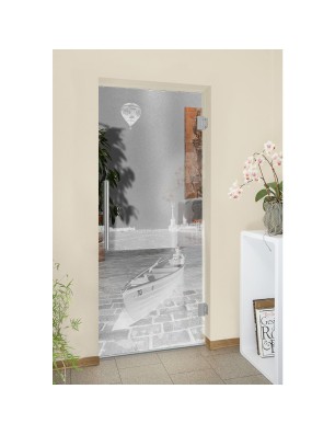 Pendeltür Boot 4 Gelasert Auf Klarglas