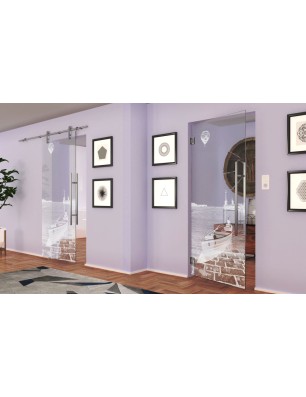 Pendeltür Boot 4 Gelasert Auf Klarglas