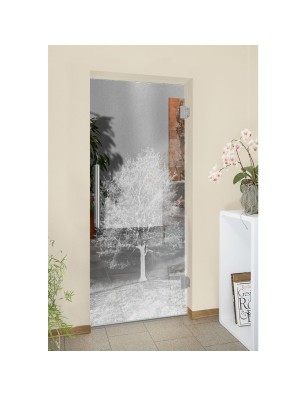 Pendeltür Baum Gelasert Auf Klarglas